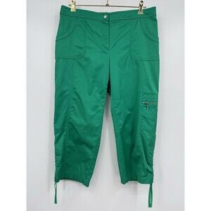 Zenergy By Chicos Capri Pants Green Womens 6 Outdoor Casual Summer Cargo Cropped